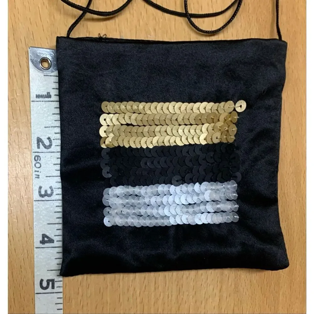 NEW CHANEL sateen sequined BLACK MAKEUP POUCH mini SHOULDER BAG PURSE